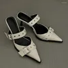 Модельные туфли, женские сандалии на высоком каблуке с металлической пряжкой, лето 2023, серебряные вечерние женские туфли с острым носком, тонкие тонкие туфли в корейском стиле