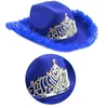 Bérets 652f Feather Tinsel Brim Cowboy Hat pour femmes Western Mode