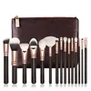 Tragbare Make-up-Pinsel für Rouge, loses Puder, Lidschatten, mattbrauner Griff, Reise-Make-up-Pinsel-Set mit Kosmetiktaschen