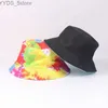 Large Brim Hats Bucket Hats New Hot 1PC Tie Dye Bucket Hats Réversible Double-Side-Wear Hat Soft Print Packable Outdoor Sun Hat Fisherman Caps YQ231110