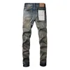 Jeans da marca roxa com pintura fosca americana e furos desgastadosESI2
