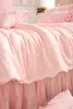 Bedding Sets Diamond Lace Princess Luxury Pink Ruffles Bed Skirt Solid Color Duvet Cover Bedspread Bedclothes Sheet Cotton