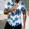 Camisas informales para hombre, camisa para hombre, estampado gráfico de árbol de coco hawaiano de verano, manga corta roja azul real verde calle