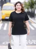 Camisa plus size women camisetas de verão o-pescoço curto letra impressa mostra tampo feminino fino e casual solto