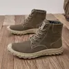 Stiefel Echtes Leder Herren Wanderschuhe High Top Mann Motorrad Militär Rutschfeste Schnürung Männliche Knöchel Botas Mid-Calf Basic