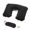 Bomboniera 3 in 1 Set da viaggio Gonfiabile a forma di U Cuscino per il collo Cuscino d'aria Maschera per gli occhi per dormire Visiera Tappi per le orecchie Set da viaggio portatile