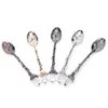 Vintage Royal Style Spoon Metal Carved Coffee Spoons Forks With Crystal Head Kitchen Fruit Prikkers Dessert Ice Cream Scoop Gift DBC 12 LL