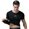 Herr t shirts js9915j-workout fitness män kort ärm skjorta termisk muskel kroppsbyggande slitskomprimering elastisk smal träningskläder