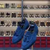 Dress Shoes Blue Grey Men Loafers Genuine Leather Handmade Slip On Flat Casual Solid Tassel Office Wedding Party For