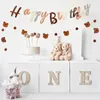 Party Decoration Ins Vintage Cute Brown Bear Paper Garland Happy Birthday Flag Banner Kids Hanging Baby Shower Supplies