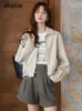 Women's Jackets MISHOW Short Leather Jacket For Women 2023 Autumn Korean Solid Loose Pockets Wide-waisted Female Turn-down Collar Top