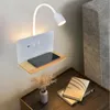 Wall Lamps Modern Wireless Charging Wooden Indoor LED Lamp With USB Lighting Switch Reading 8W Light Living Room Bedside Decov