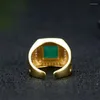 Cluster Rings Selling Natural Hand-carved Refined Copper Plating 24k Inlaid Jade Square Ring Fashion Jewelry Men Women Luck Gifts