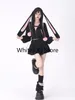 Work Dresses 2023 Autumn Black 2 Piece Skirt Set Women Casual Long Sleeve Kawaii Hooded Tops Elegant Y2k Mini Korean Sports Suits