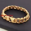 Charm Bracelets Fashion Mens Bangle 15mm Solid Gold color Stainless Steel Cast Flower Cuban Link Chain Bracelet 9" Jewelry top Quality 230410