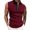Mode Herren Polo dünne Revers Polos ärmelloses T-Shirt Mischungsfarbe lässig Polos Shirt Sommer Männer Weste Top T-Shirt