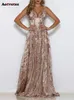 Spaghettiband Maxi voor dames Mode Elegante mouwloze V-hals Vintage jurk Chique split-avondjurken