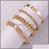 Charm armband smycken rostfritt stål kubansk kedja 14 k guldpläterad hiphop armband mode mtilayer bra dhy8t droppleverans dhvet
