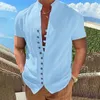Freizeithemden für Herren, Vintage-inspiriertes Hemd, Stehkragen, kurze Ärmel, lockere Passform, Oberteile in einfarbigen Farben, Streetwear-Mode für den Sommer