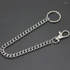 Keychains Metal Wallet Curved Chain Leash Pant Jean Keychain Ring Clip Herr Hip Hop Flat rostfritt stål Nacke Smycken