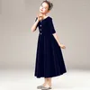 Girl Dresses Children Piano Performance Velvet Evening Big Princess Skirt Model Flower