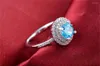 Anneaux de cluster Hainon Light Blue Crystal 2023 Femmes Bijoux de mariage Zircon Bague en gros US 6 8 9 Bague de fiançailles de luxe