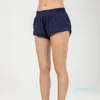 LU LU LEMONS Hot High Rise L respirável de secagem rápida Yoga Shorts forrados esportivos curtos com zíper lateral nos bolsos Calça de moletom de corrida Desenho contínuo