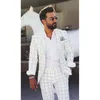 Ternos masculinos elegantes xadrez branco para homens chique notch lapela negócios casual masculino terno fino ajuste formal casamento noivo smoking 2 peça 2023