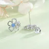 Boucles d'oreilles en argent Sterling 925, cristal bleu, fleur creuse, petits bijoux, cadeaux d'anniversaire et de noël pour femmes et filles