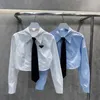 Maglietta da donna firmata Family Triangle Camicia a maniche lunghe tinta unita stile Academy Design slim fit Top con cravatta temperamento sexy XXL