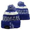 Bonés masculinos Dodgers Beanies Los Angeles Chapéus Todas as 32 equipes de malha com punhos Pom listrado lateral lã quente EUA College Sport Knit hat Hockey Beanie Cap para mulheres A5