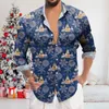 Chemises décontractées pour hommes Chemise pour hommes Impression de Noël Boutonné Blouse Vacances Revers Manches longues 2023 Navidad Cadeau