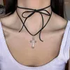 Hänghalsband Delikat Cross Choker Tie Rem Alloy Material Religiös smycken gåva till kvinna