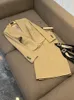 2023 Autumn Khaki Solid Color Two Piece Dress Sets Long Sleeve V-Neck Blazers Top With Knee-Length Skirt Set Two Piece Suits F3N02120468 WCC