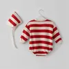 Ensembles de vêtements Noël bébé pull Santa Clause à manches longues barboteuse chapeau coeur rouge blanc rayé enfants enfants sweat-shirt pantalon 231109