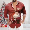 Chemises décontractées pour hommes Chemise pour hommes Impression de Noël Boutonné Blouse Vacances Revers Manches longues 2023 Navidad Cadeau