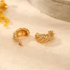 Pendientes de aro de acero inoxidable Croissant gancho grueso para mujeres chapado en oro de 18 quilates trenzado CZ joyería regalos