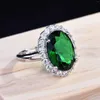 Cluster Rings Foydjew Luxury Oval Emerald Green Tourmaline Women's Fashion Silver Color Bride Wedding Engagement Ring For Women