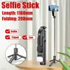 Selfie Monopods Cool Dier 2023 Ny 1160mm fällbar trådlös selfie stick stativ med fyllning av ljus Bluetooth -slutare monopod för alla telefon Q231110