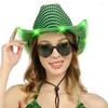 Berets Patrick verlichte cowboyhoed met LED Wide Brim Bride Green Sequins Fedoras voor Outdoor Poshoots Supplies