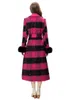 여자 코트 노두 칼라 분리 가능한 모피 긴 슬리브 격자 무늬 인쇄 단일 가슴 패션 겉옷 코트