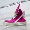 Round Casual Platform Shoes Men High Quality Leather New Bright Pink Cow Lace Up Zipper Thick Soled Women S Flat Designer Sports Sneakers Ankle Boots