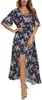 Womens Short Sleeve Floral High Low V-Neck Flowy Party Long Maxi Dress