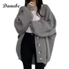 Dames Knits Korean Ins V-Neck Oversized Sweater Dames Autumn Lantern Sleeve Warm gebreide vest Loose Puff Long Ladies Jumper Coat