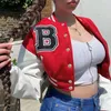 Kurtki damskie Brown Baseball Fashion Fall for Women Patchwork Button Black Crop Top Płaszcze Red Varsity Bomber Jacket 231110