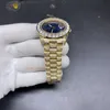 Hoogwaardige herenkijk Goud Iced Out Diamond Populair horloge 40 mm blauw gezicht volledig automatisch mechanisch horloges leven waterdicht