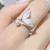 Cluster Rings Fashion Trend Unique Design Elegant Delicate Zircon Cross Mermaid Open Ring For Women Jewelry Wedding Party Premium Gifts