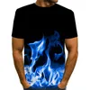 Herren T-Shirts Blue Flame Digital 3D Printing Herren T-Shirt Kurzarm Casual T-Shirt O-Ausschnitt Sommerkleidung Plus Größe M bis 6XL