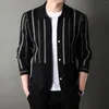 Men's Sweaters Striped Cardigan Autumn And Winter Korean Style Lapel Knitwear Long Sleeve Color Matching Daddy Outfit Coat Wholesale