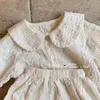 Kläder sätter flickans sommarkläder set Sweet Lace Shirtshorts 2 Piece Princess Clothing Set Children's Birthday Clothing 230410